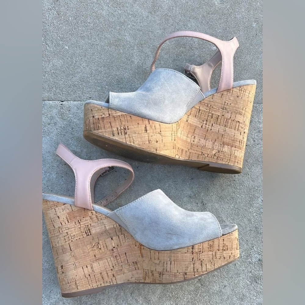 Suede and Cork Platform Wedge